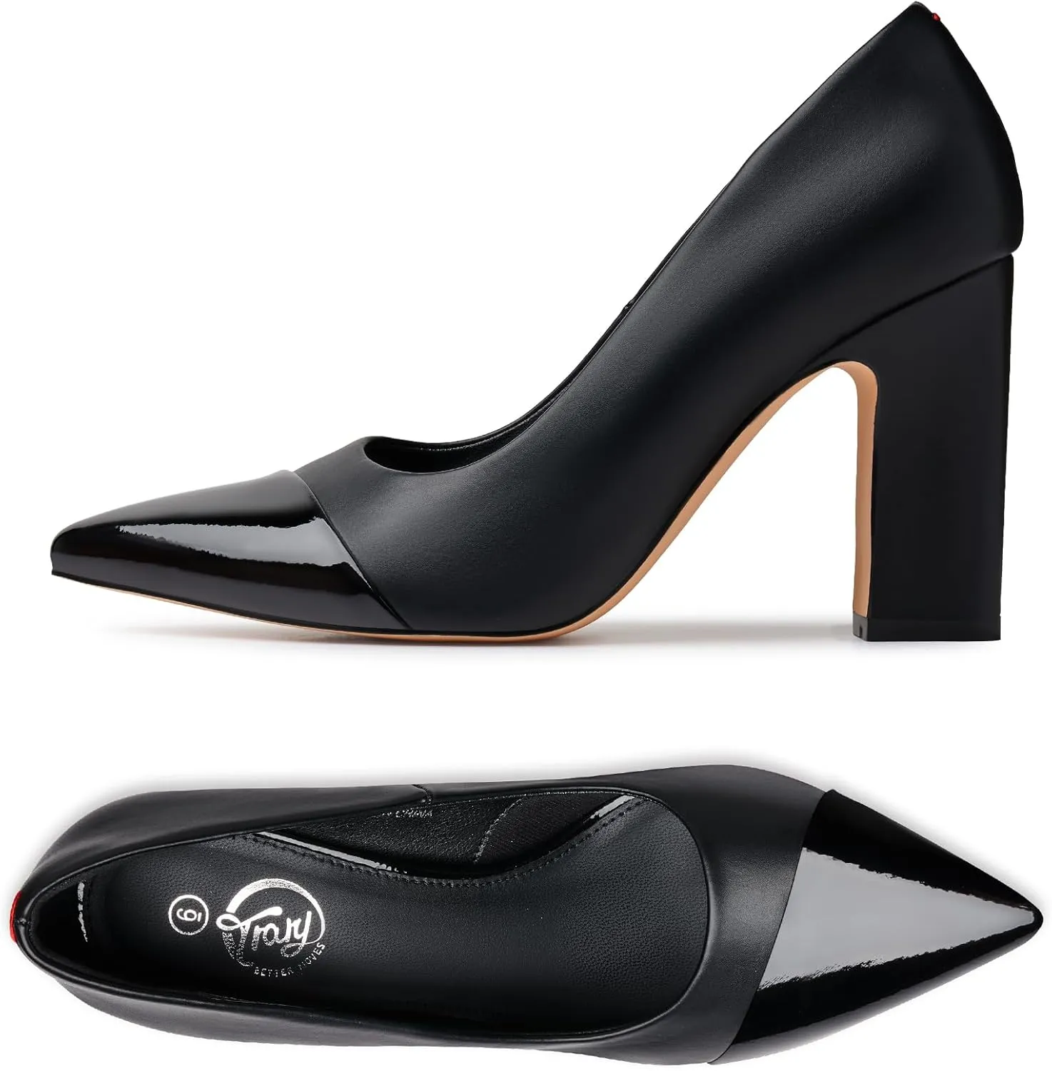 Trary Heels for Women Closed Pointed Toe Chunky Pumps Shoes Women Block High Heels Comfortable Slip-On Dress Office Party Wedding Shoes 3.54" Heel