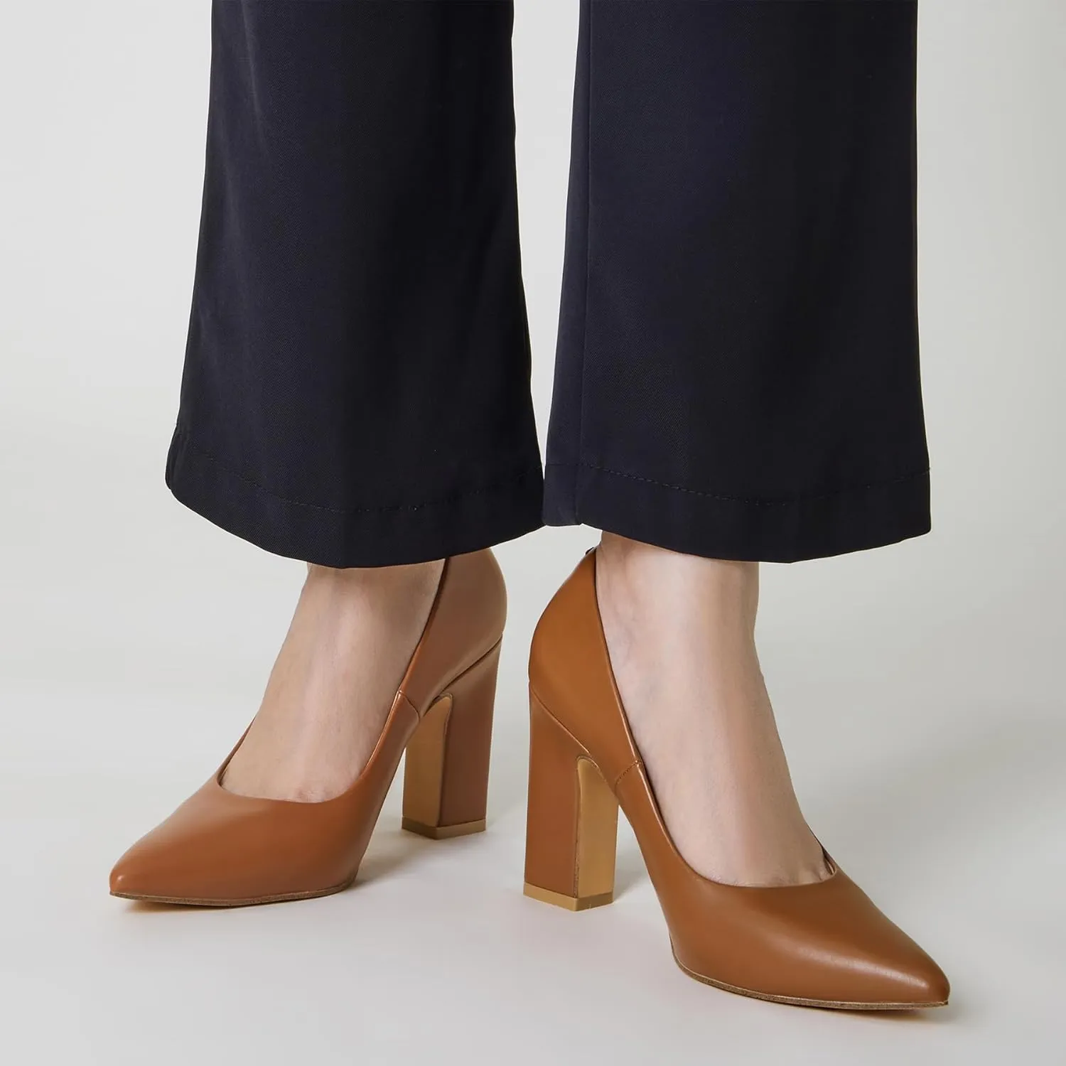 Trary Heels for Women Closed Pointed Toe Chunky Pumps Shoes Women Block High Heels Comfortable Slip-On Dress Office Party Wedding Shoes 3.54" Heel