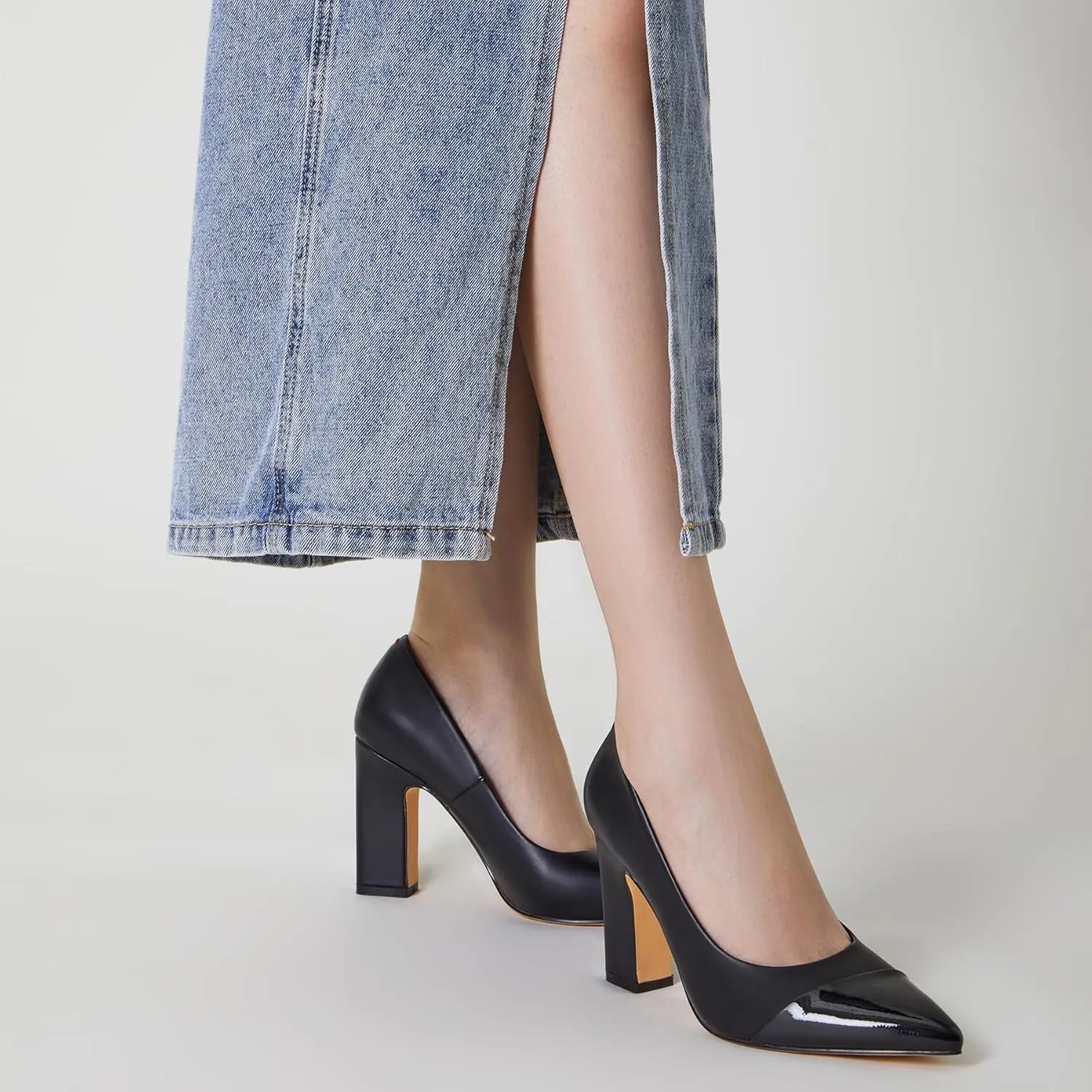 Trary Heels for Women Closed Pointed Toe Chunky Pumps Shoes Women Block High Heels Comfortable Slip-On Dress Office Party Wedding Shoes 3.54" Heel