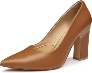 Trary Heels for Women Closed Pointed Toe Chunky Pumps Shoes Women Block High Heels Comfortable Slip-On Dress Office Party Wedding Shoes 3.54" Heel