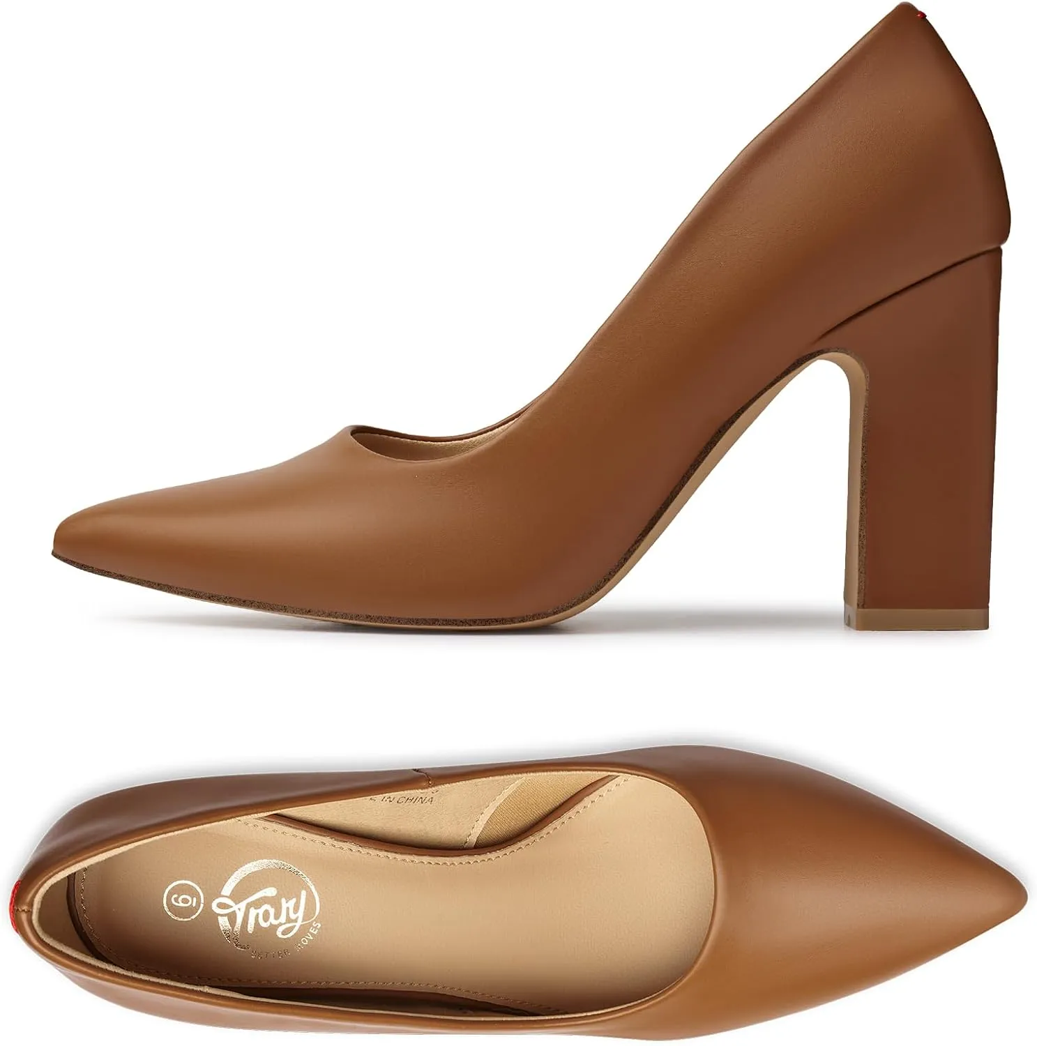 Trary Heels for Women Closed Pointed Toe Chunky Pumps Shoes Women Block High Heels Comfortable Slip-On Dress Office Party Wedding Shoes 3.54" Heel