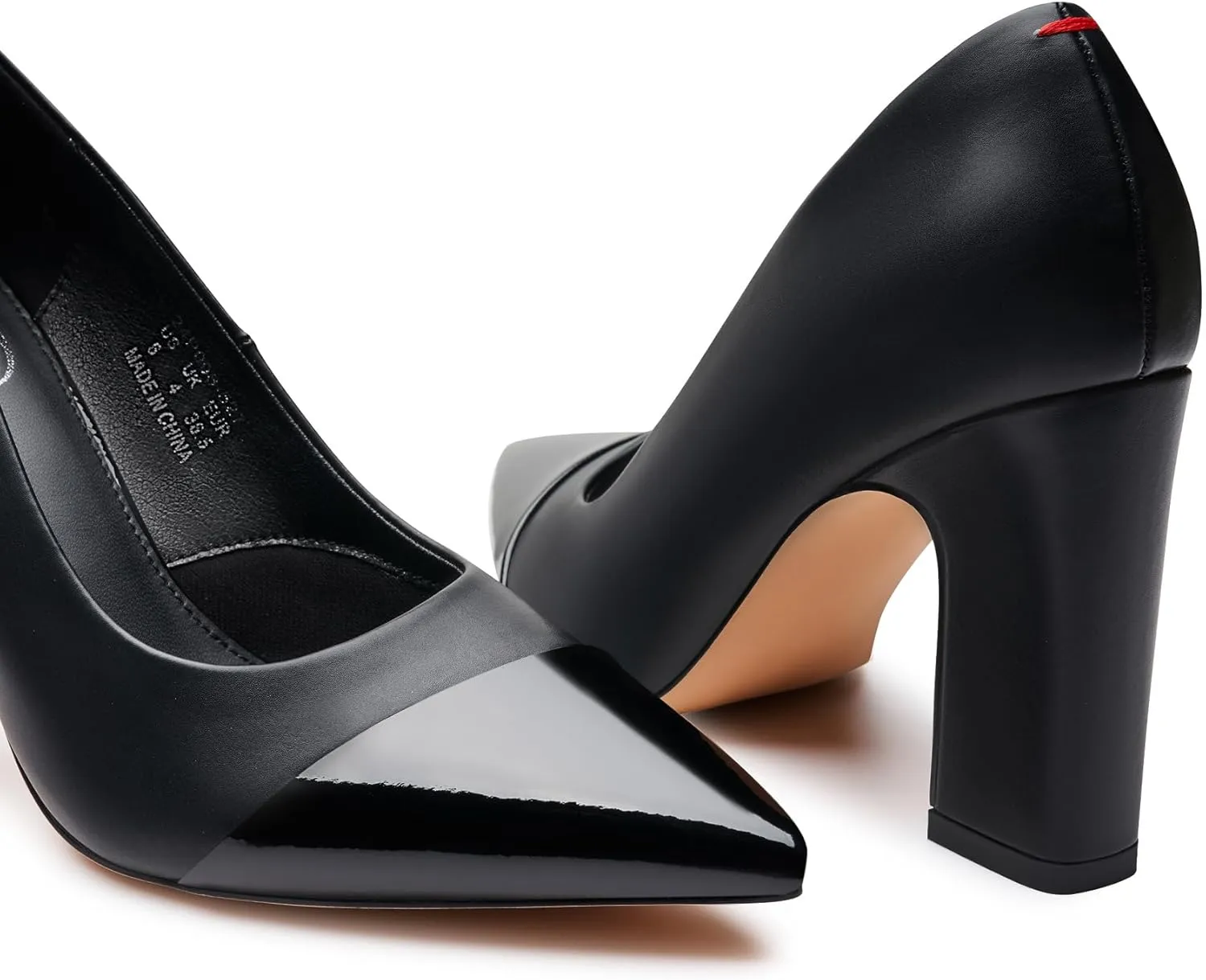Trary Heels for Women Closed Pointed Toe Chunky Pumps Shoes Women Block High Heels Comfortable Slip-On Dress Office Party Wedding Shoes 3.54" Heel