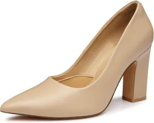 Trary Heels for Women Closed Pointed Toe Chunky Pumps Shoes Women Block High Heels Comfortable Slip-On Dress Office Party Wedding Shoes 3.54" Heel