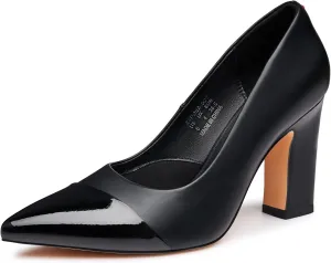 Trary Heels for Women Closed Pointed Toe Chunky Pumps Shoes Women Block High Heels Comfortable Slip-On Dress Office Party Wedding Shoes 3.54" Heel