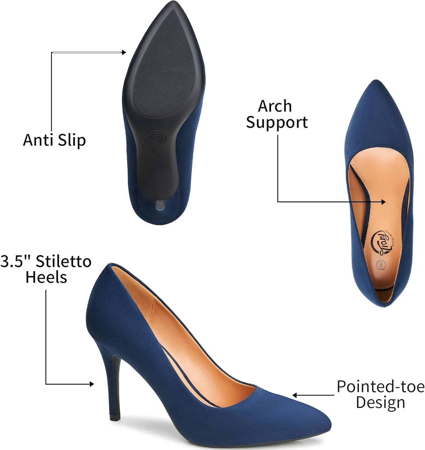 Trary Women’s Slingback Pumps, Black Heels Gold Heels Nude Pink Red Heels, Pointed Toe High Heels for Women Sexy Stiletto Heels Buckle Ankle Strap Closed Toe Pumps Office Party Prom Dress Shoes