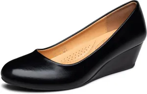 Trary Women's Wedges Heels for Women Pumps Round Toe Mid Heels Comfortable Closed Toe Dressy Shoes Women Pumps Wedge Shoes for Wedding Work Office Party 1.8 Inches