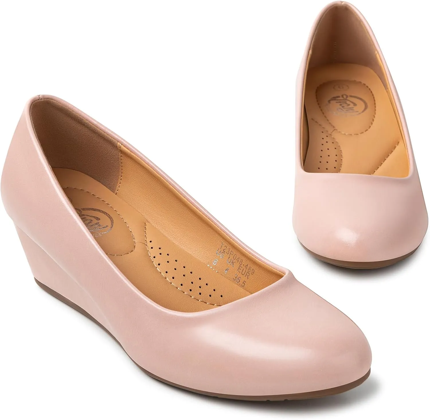 Trary Women's Wedges Heels for Women Pumps Round Toe Mid Heels Comfortable Closed Toe Dressy Shoes Women Pumps Wedge Shoes for Wedding Work Office Party 1.8 Inches