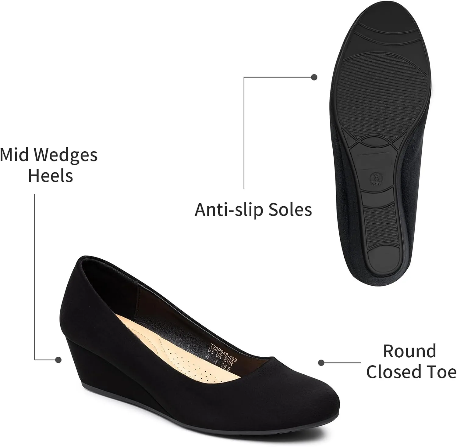 Trary Women's Wedges Heels for Women Pumps Round Toe Mid Heels Comfortable Closed Toe Dressy Shoes Women Pumps Wedge Shoes for Wedding Work Office Party 1.8 Inches