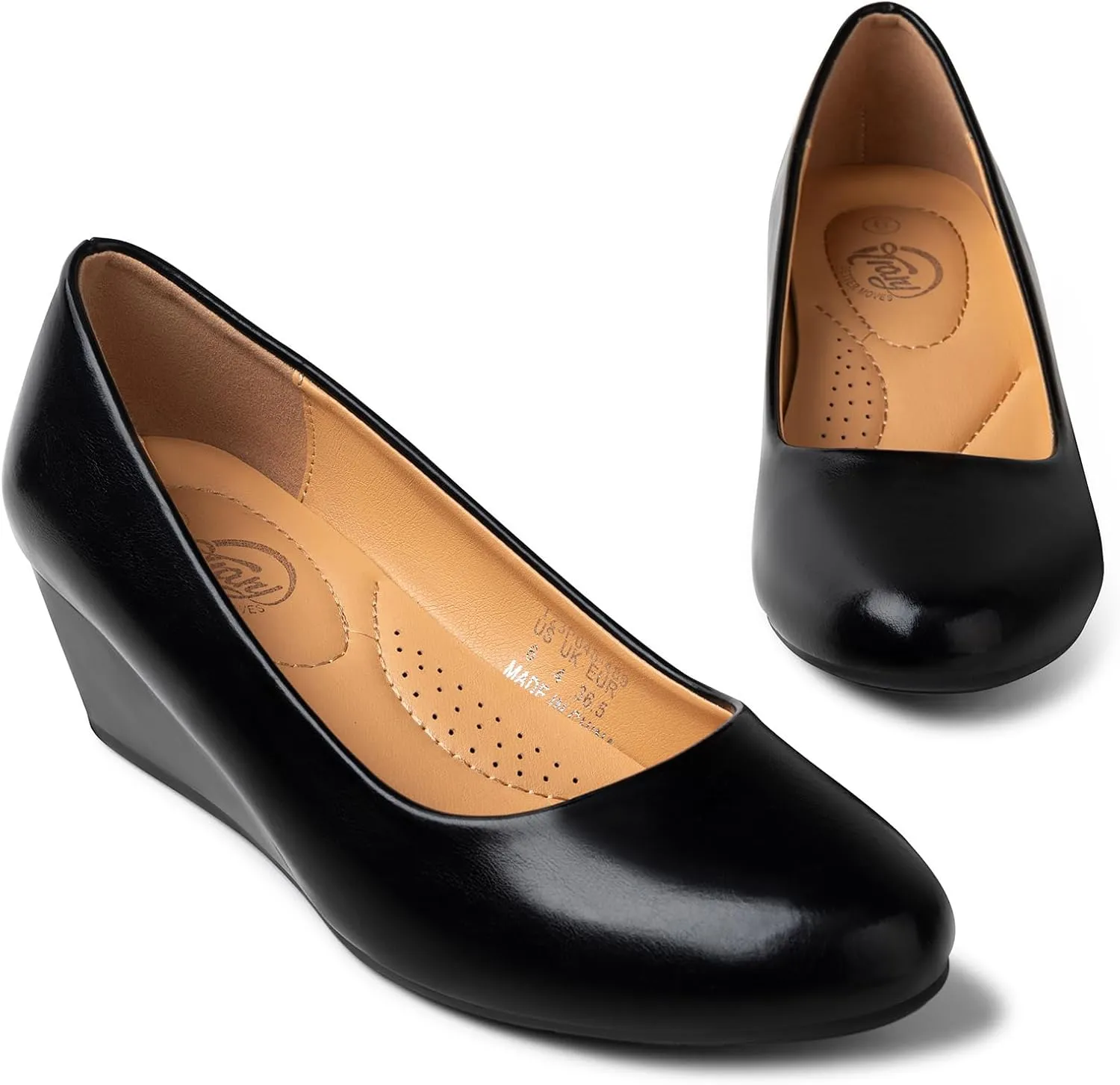 Trary Women's Wedges Heels for Women Pumps Round Toe Mid Heels Comfortable Closed Toe Dressy Shoes Women Pumps Wedge Shoes for Wedding Work Office Party 1.8 Inches