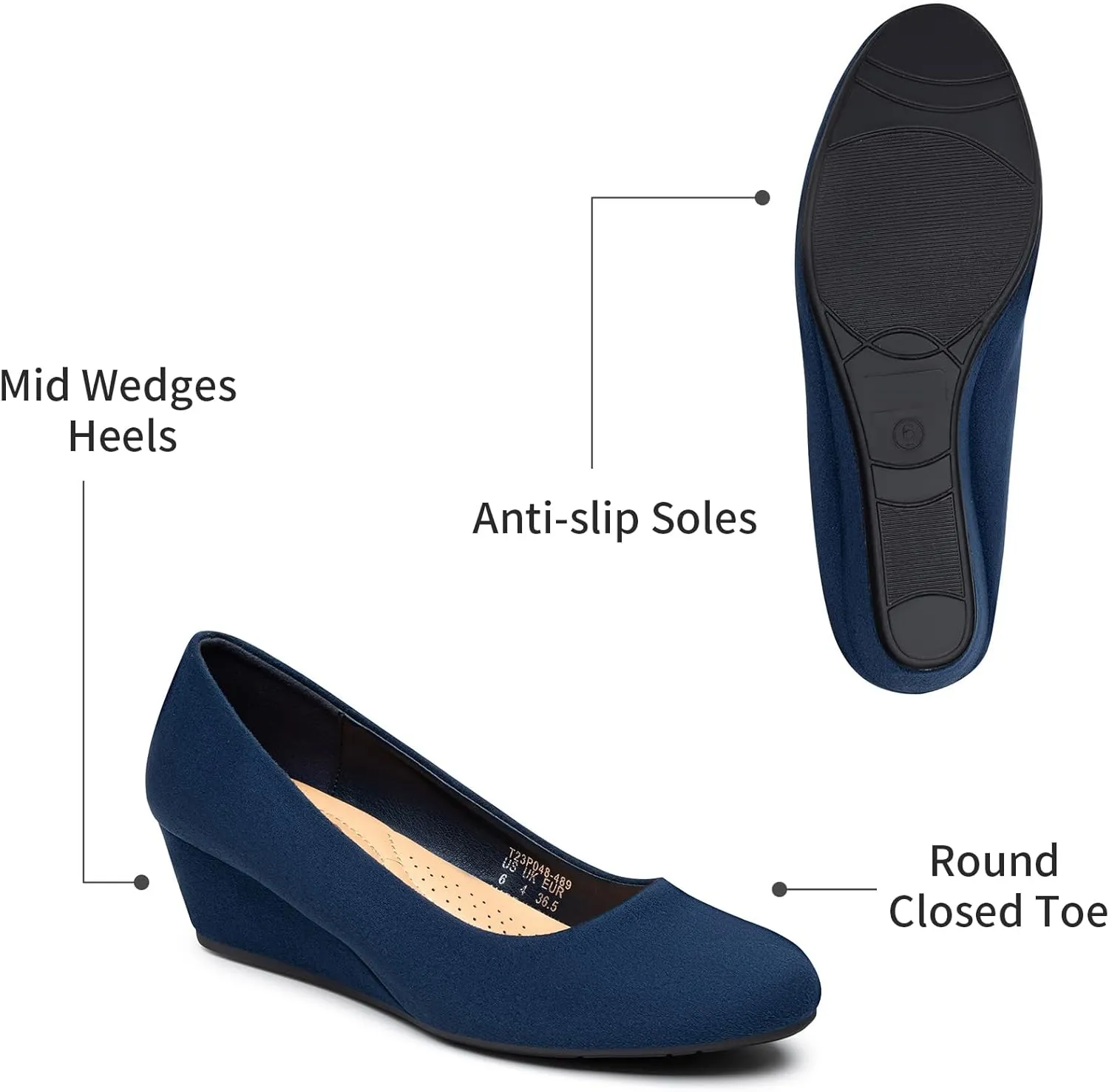 Trary Women's Wedges Heels for Women Pumps Round Toe Mid Heels Comfortable Closed Toe Dressy Shoes Women Pumps Wedge Shoes for Wedding Work Office Party 1.8 Inches