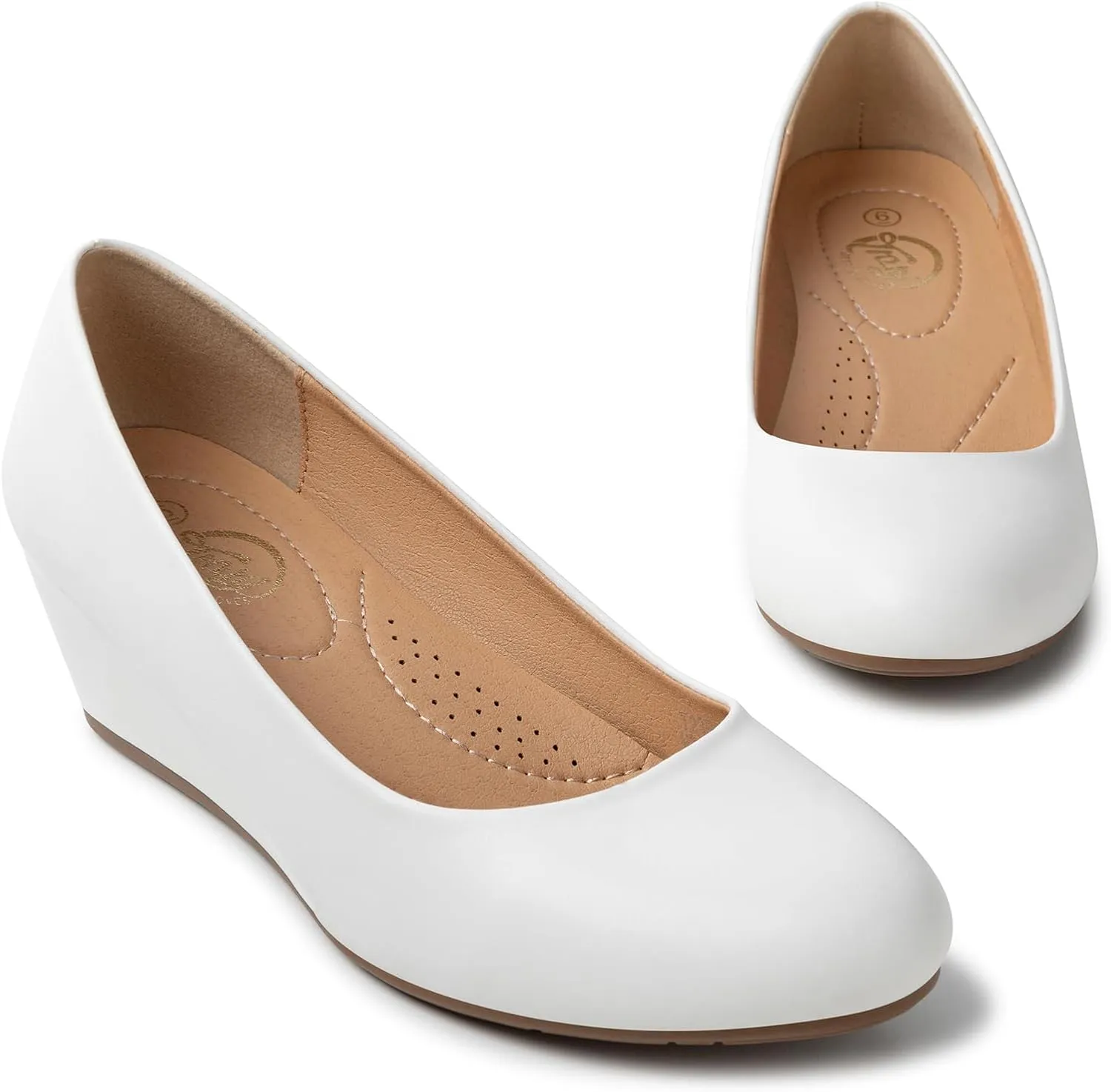 Trary Women's Wedges Heels for Women Pumps Round Toe Mid Heels Comfortable Closed Toe Dressy Shoes Women Pumps Wedge Shoes for Wedding Work Office Party 1.8 Inches