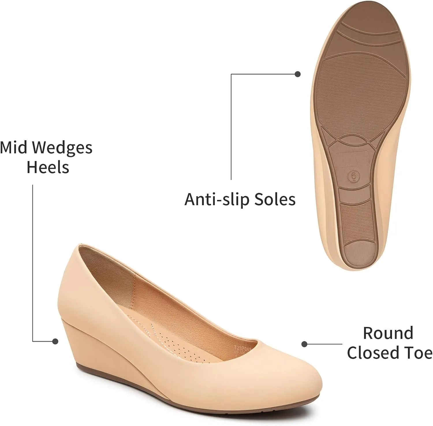 Trary Women's Wedges Heels for Women Pumps Round Toe Mid Heels Comfortable Closed Toe Dressy Shoes Women Pumps Wedge Shoes for Wedding Work Office Party 1.8 Inches