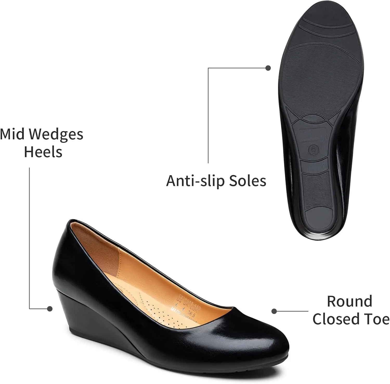 Trary Women's Wedges Heels for Women Pumps Round Toe Mid Heels Comfortable Closed Toe Dressy Shoes Women Pumps Wedge Shoes for Wedding Work Office Party 1.8 Inches