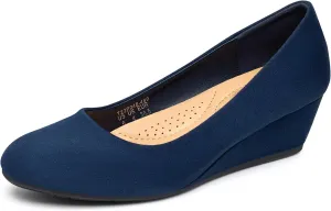 Trary Women's Wedges Heels for Women Pumps Round Toe Mid Heels Comfortable Closed Toe Dressy Shoes Women Pumps Wedge Shoes for Wedding Work Office Party 1.8 Inches