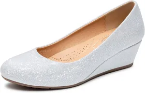 Trary Women's Wedges Heels for Women Pumps Round Toe Mid Heels Comfortable Closed Toe Dressy Shoes Women Pumps Wedge Shoes for Wedding Work Office Party 1.8 Inches