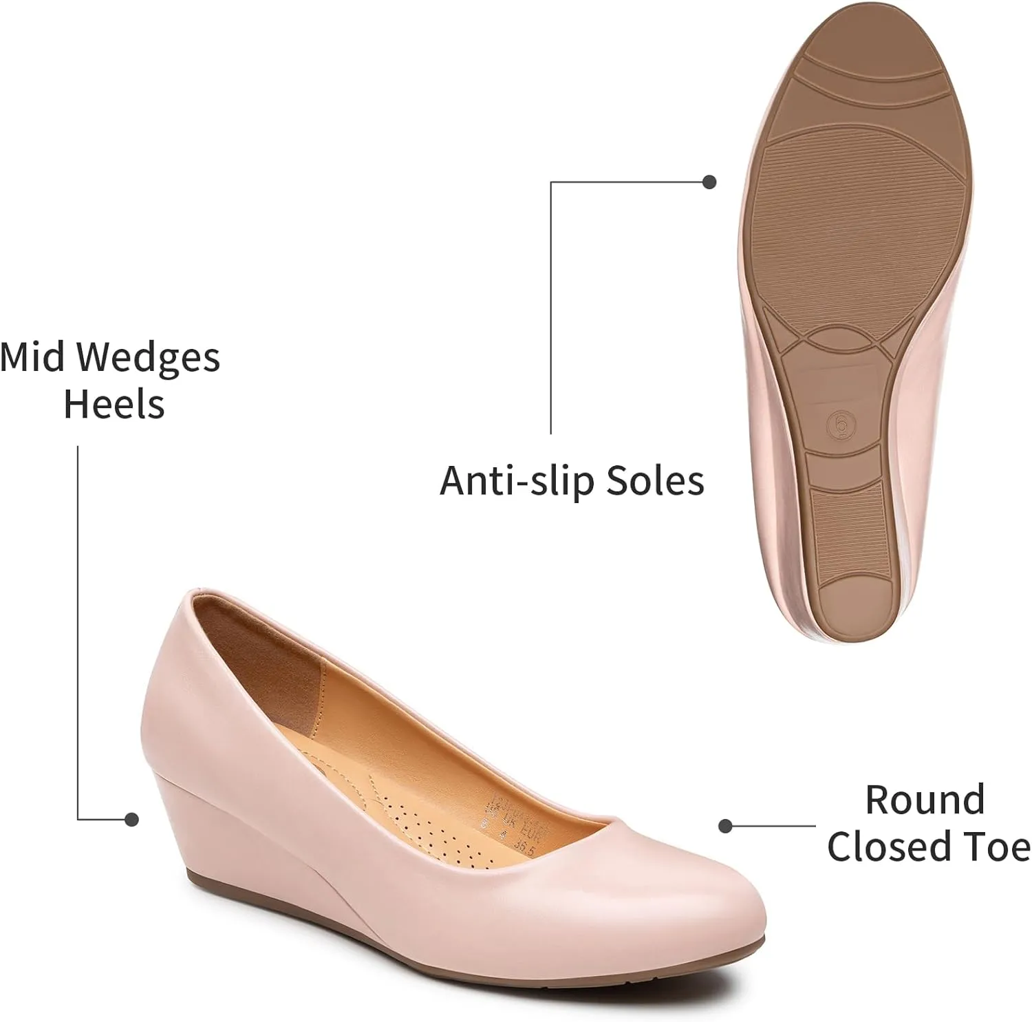 Trary Women's Wedges Heels for Women Pumps Round Toe Mid Heels Comfortable Closed Toe Dressy Shoes Women Pumps Wedge Shoes for Wedding Work Office Party 1.8 Inches
