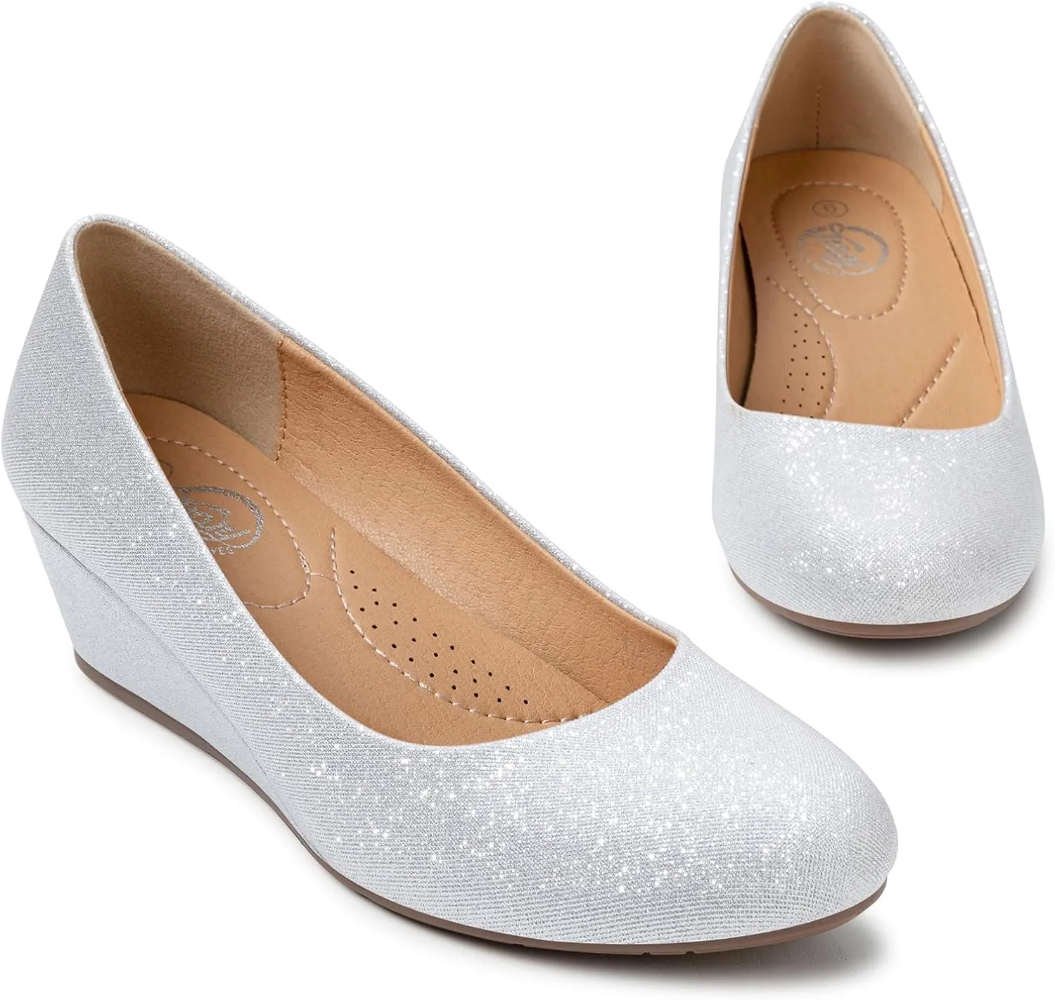 Trary Women's Wedges Heels for Women Pumps Round Toe Mid Heels Comfortable Closed Toe Dressy Shoes Women Pumps Wedge Shoes for Wedding Work Office Party 1.8 Inches