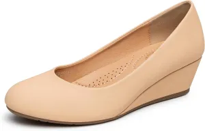 Trary Women's Wedges Heels for Women Pumps Round Toe Mid Heels Comfortable Closed Toe Dressy Shoes Women Pumps Wedge Shoes for Wedding Work Office Party 1.8 Inches