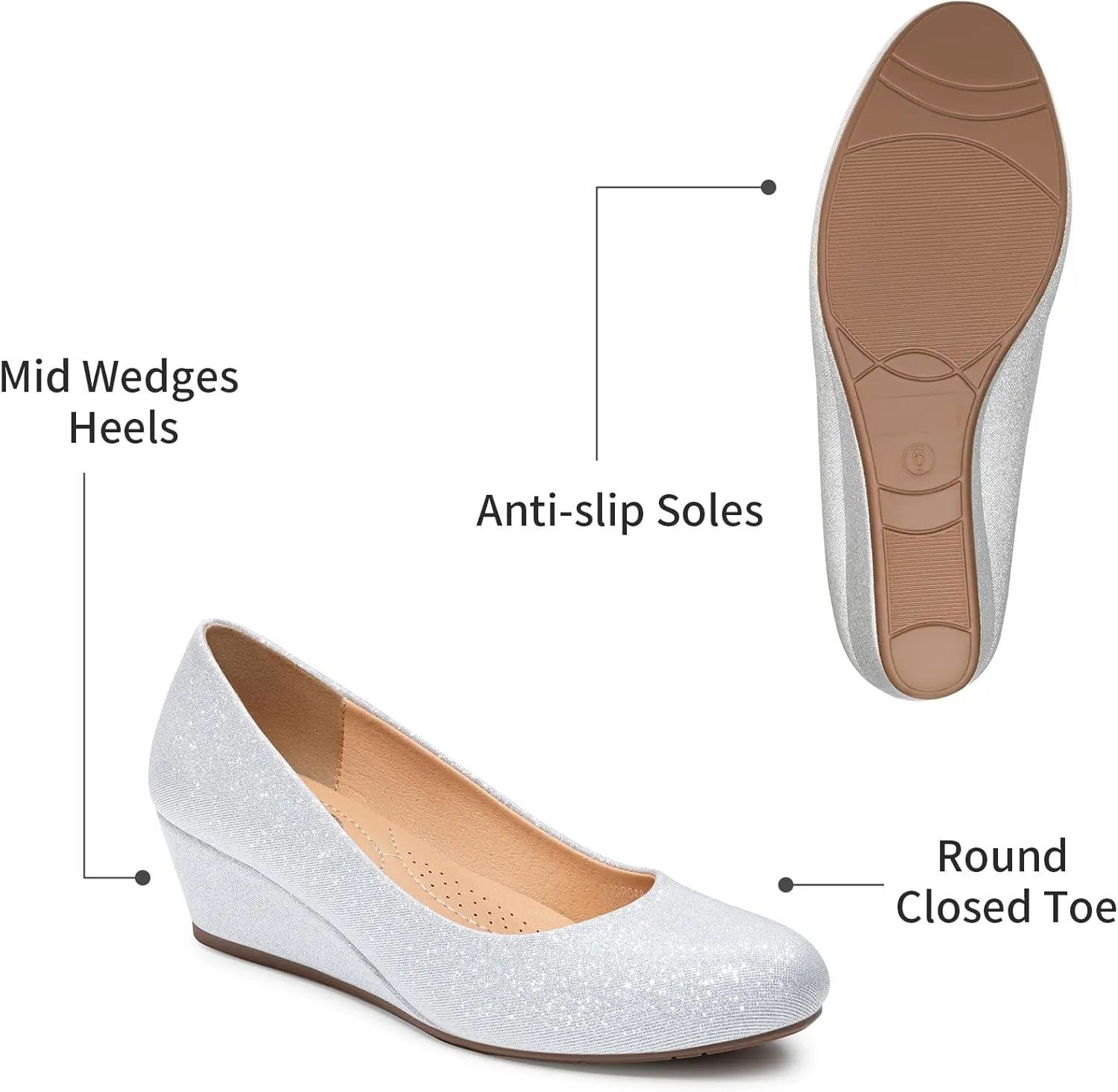 Trary Women's Wedges Heels for Women Pumps Round Toe Mid Heels Comfortable Closed Toe Dressy Shoes Women Pumps Wedge Shoes for Wedding Work Office Party 1.8 Inches