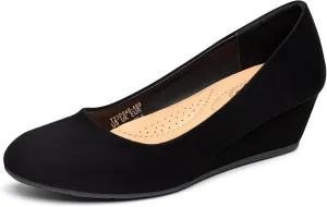 Trary Women's Wedges Heels for Women Pumps Round Toe Mid Heels Comfortable Closed Toe Dressy Shoes Women Pumps Wedge Shoes for Wedding Work Office Party 1.8 Inches