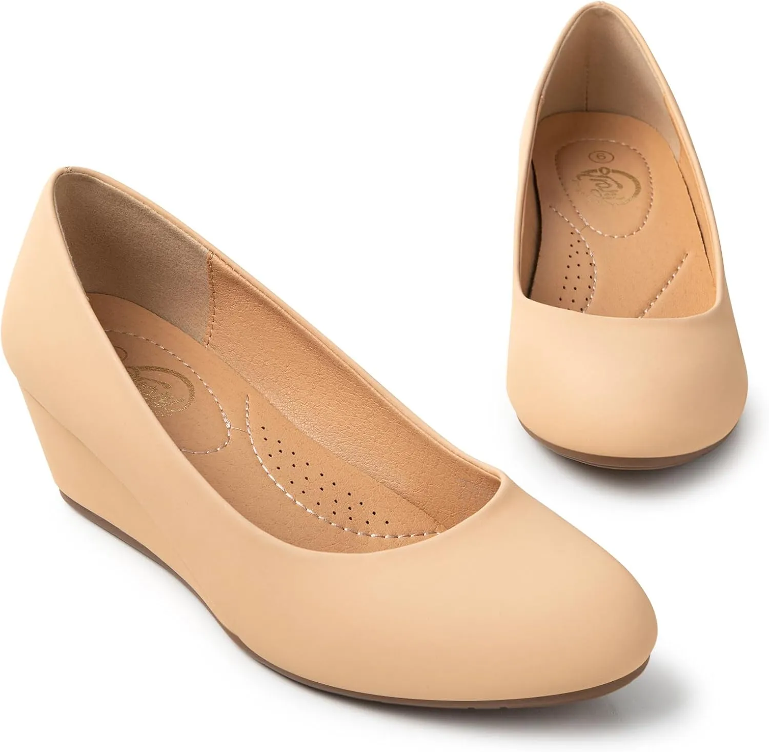 Trary Women's Wedges Heels for Women Pumps Round Toe Mid Heels Comfortable Closed Toe Dressy Shoes Women Pumps Wedge Shoes for Wedding Work Office Party 1.8 Inches