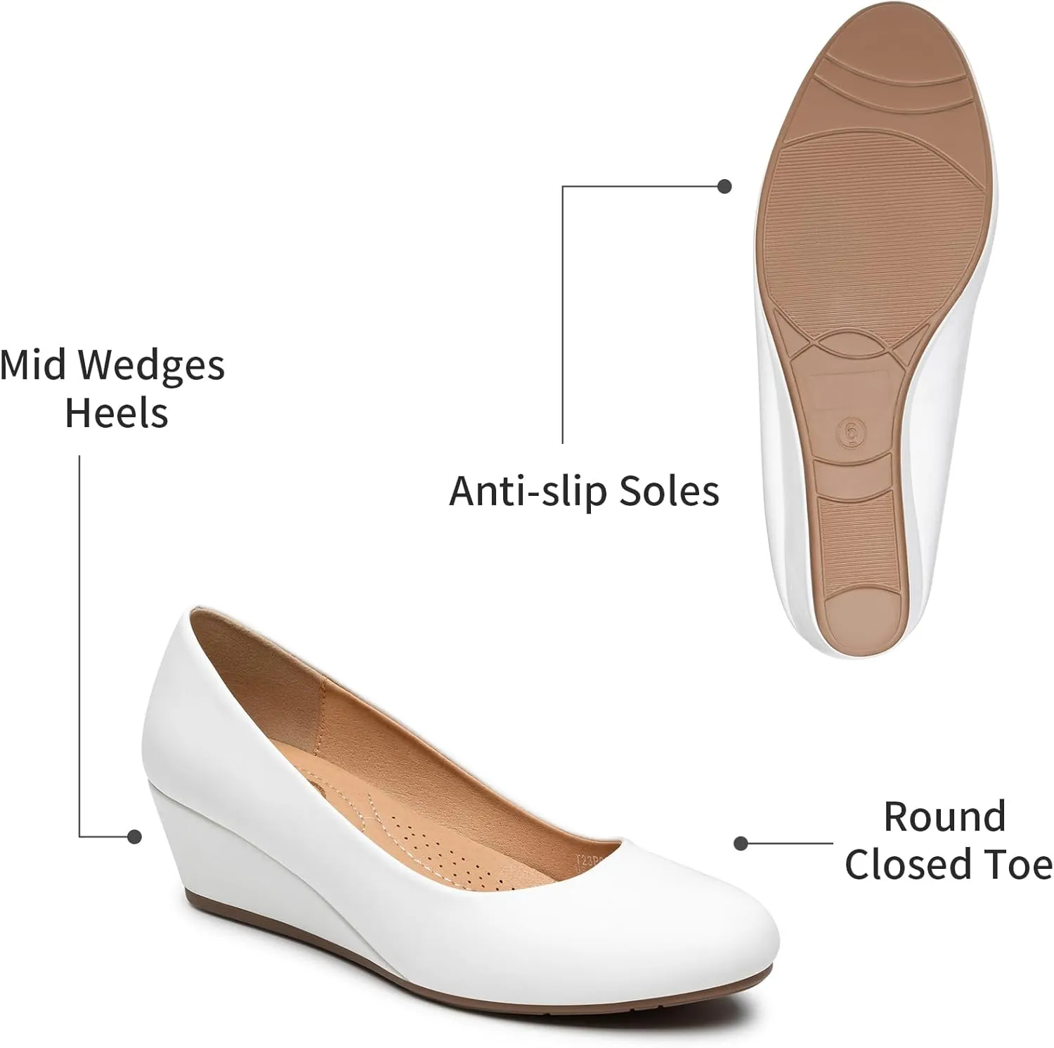 Trary Women's Wedges Heels for Women Pumps Round Toe Mid Heels Comfortable Closed Toe Dressy Shoes Women Pumps Wedge Shoes for Wedding Work Office Party 1.8 Inches