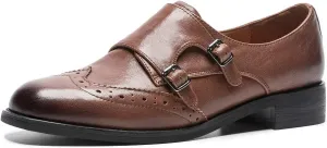 U-lite Womens Monk Strap Shoes Sheepskin Perforated Fashion Buckle Vamp Brouge Oxfords Dress Shoes