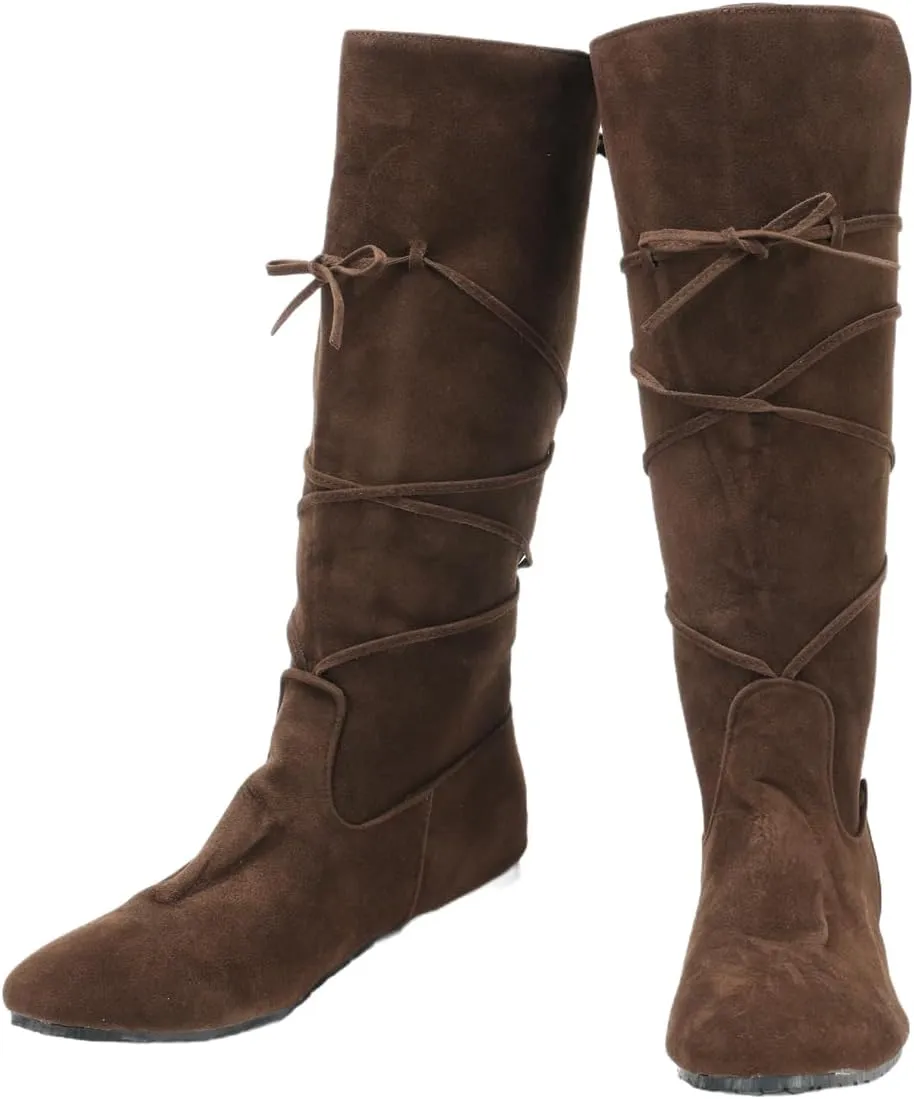 Unisex Medieval Renaissance Pirate Boots Halloween Gothic Viking PU Leather Lace Up Boots