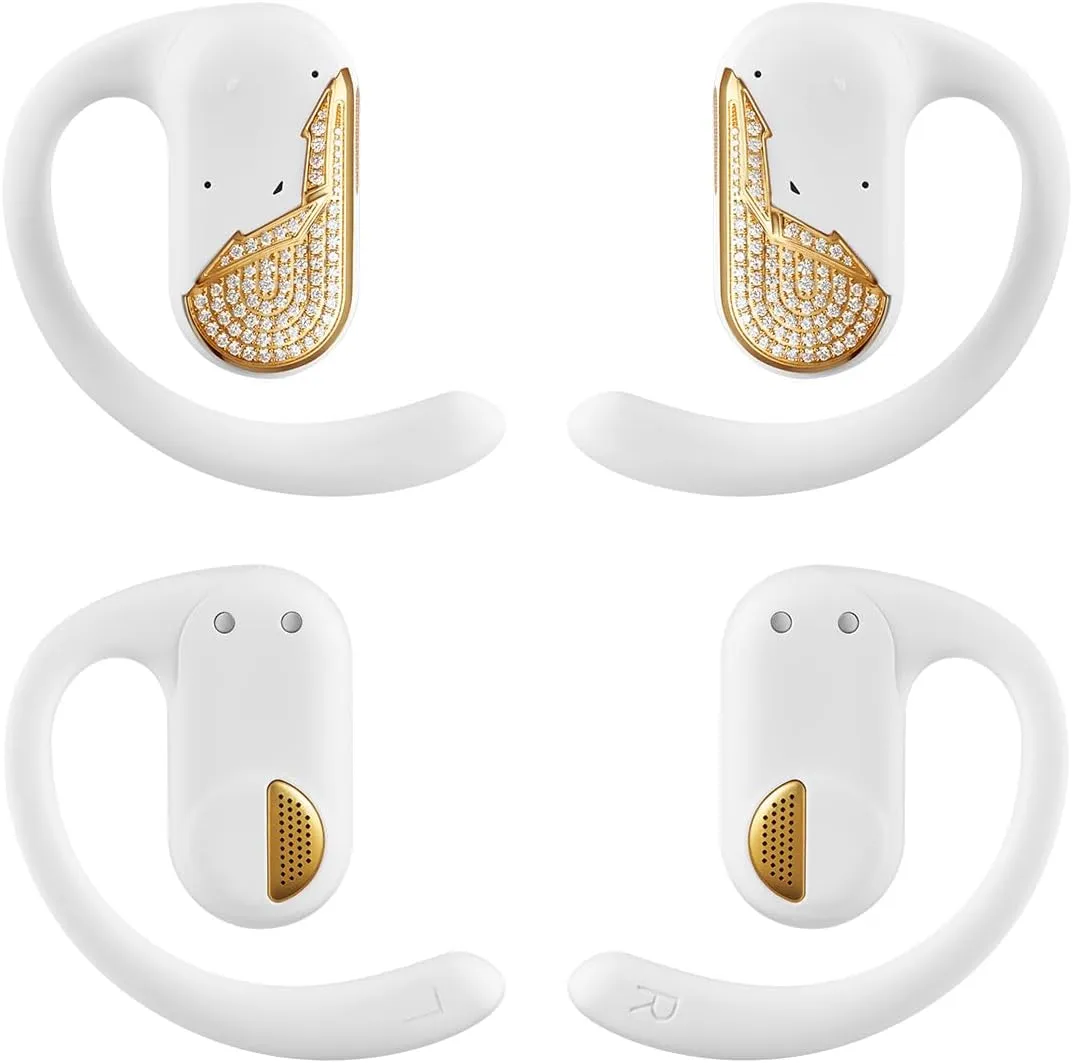 VERTU Crush Series AI Earbuds Wireless Bluetooth, Translation Headphones, Zero-Pressure Comfort Earbuds for Runners, Synced Sound and Vision for Gaming Studded Cubic Zirconia (Beige)