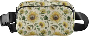 Vintage Seamless Sunflowers Buds Leaves Stems Green Leaves Adjustable Belt Running Bag, Crossbody Fanny Pack Waist Runners Bag Tote for Women Men Sports Hiking Fitness Exercise Gym Pouch