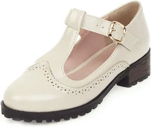 VOKLIN Women's Vintage T-Strap Mary Jane Pumps Round Toe Platform Chunky Low Heel Brogues Oxford Dress Shoes