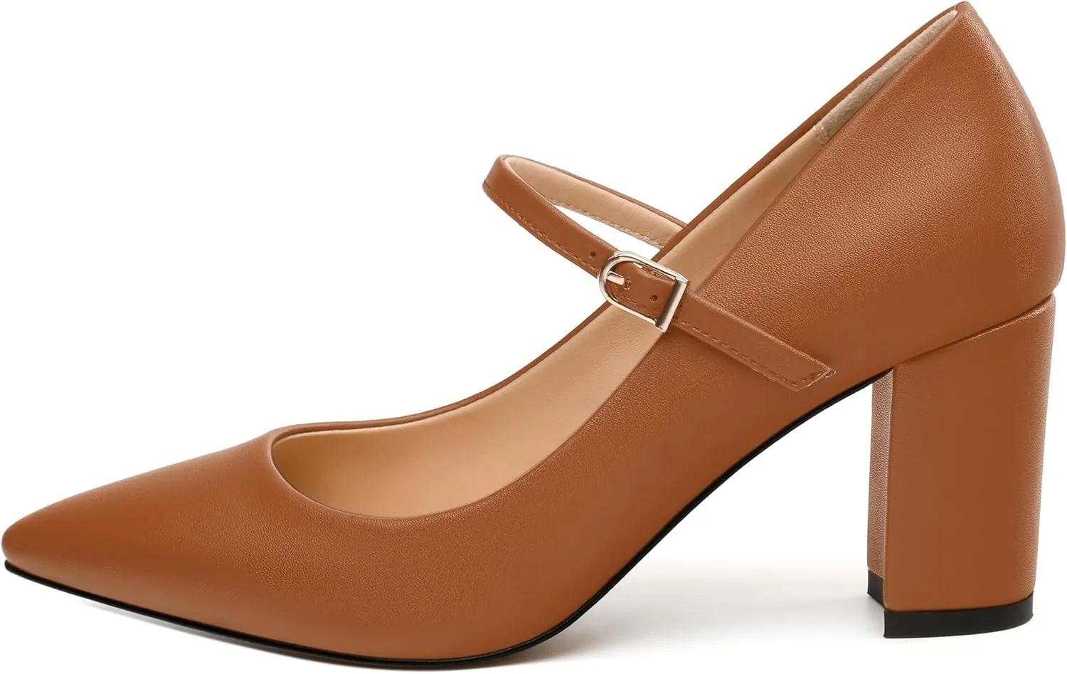 WAYDERNS Closed Pointed Toe Heels for Women Chunky Block High Heel Pumps Fashion Elegant Trendy Prom Party Wedding Dress Shoes with Strap 3 Inch