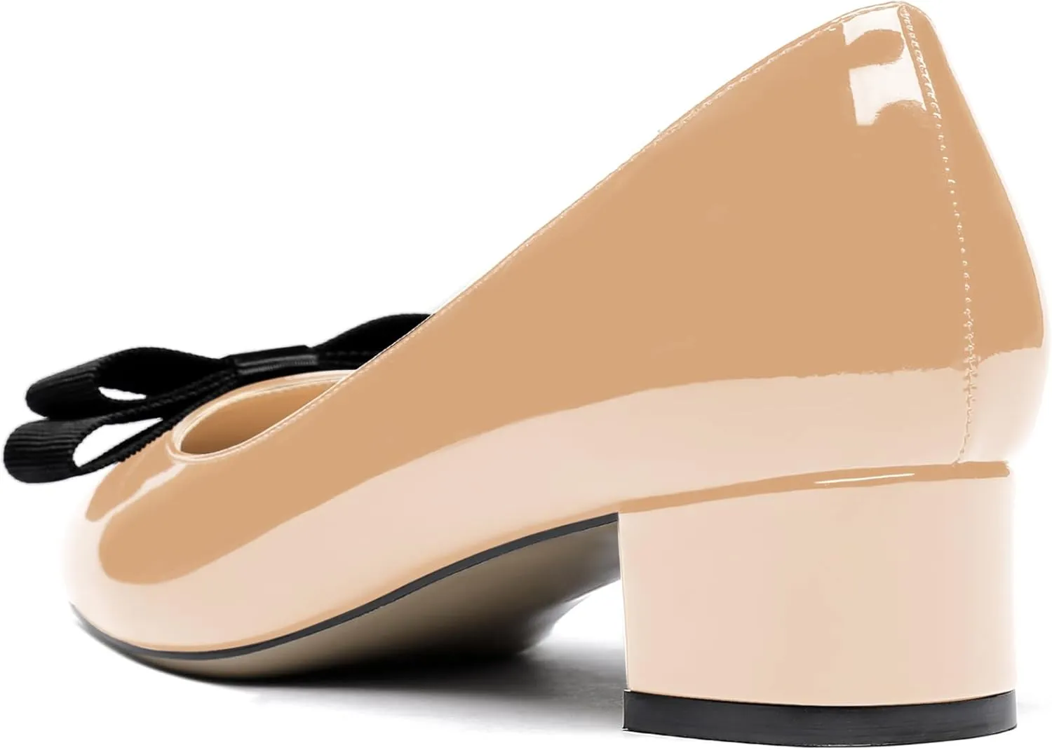 WAYDERNS Women's Patent Bow Slip On Round Toe Chunky Low Heel Pumps Shoes 1.5 Inch