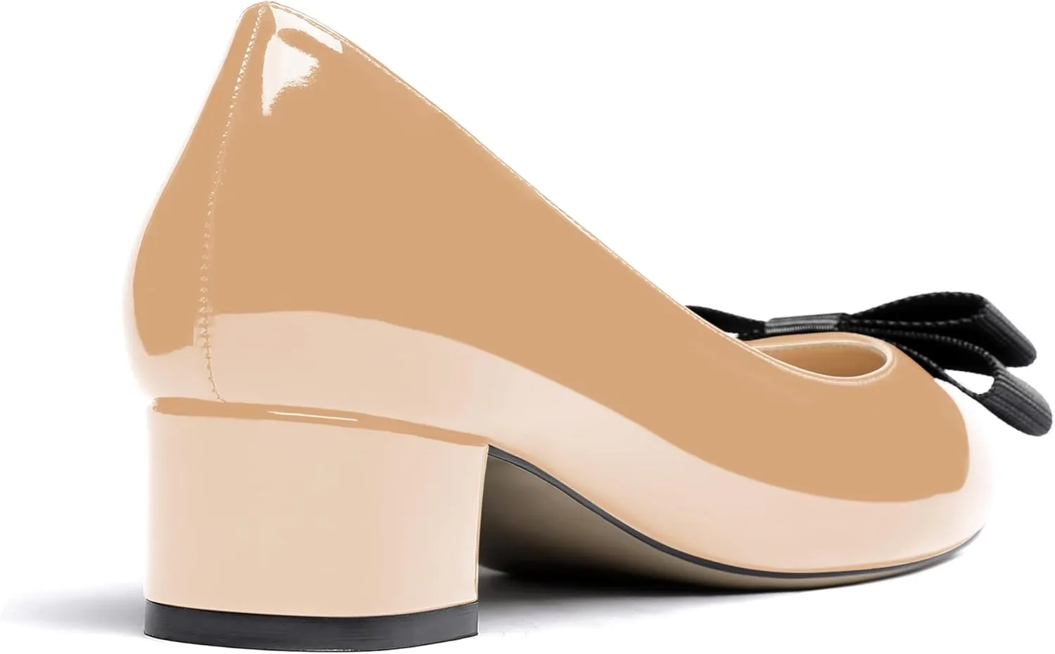 WAYDERNS Women's Patent Bow Slip On Round Toe Chunky Low Heel Pumps Shoes 1.5 Inch