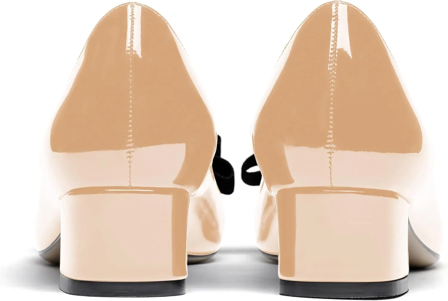 WAYDERNS Women's Patent Bow Slip On Round Toe Chunky Low Heel Pumps Shoes 1.5 Inch