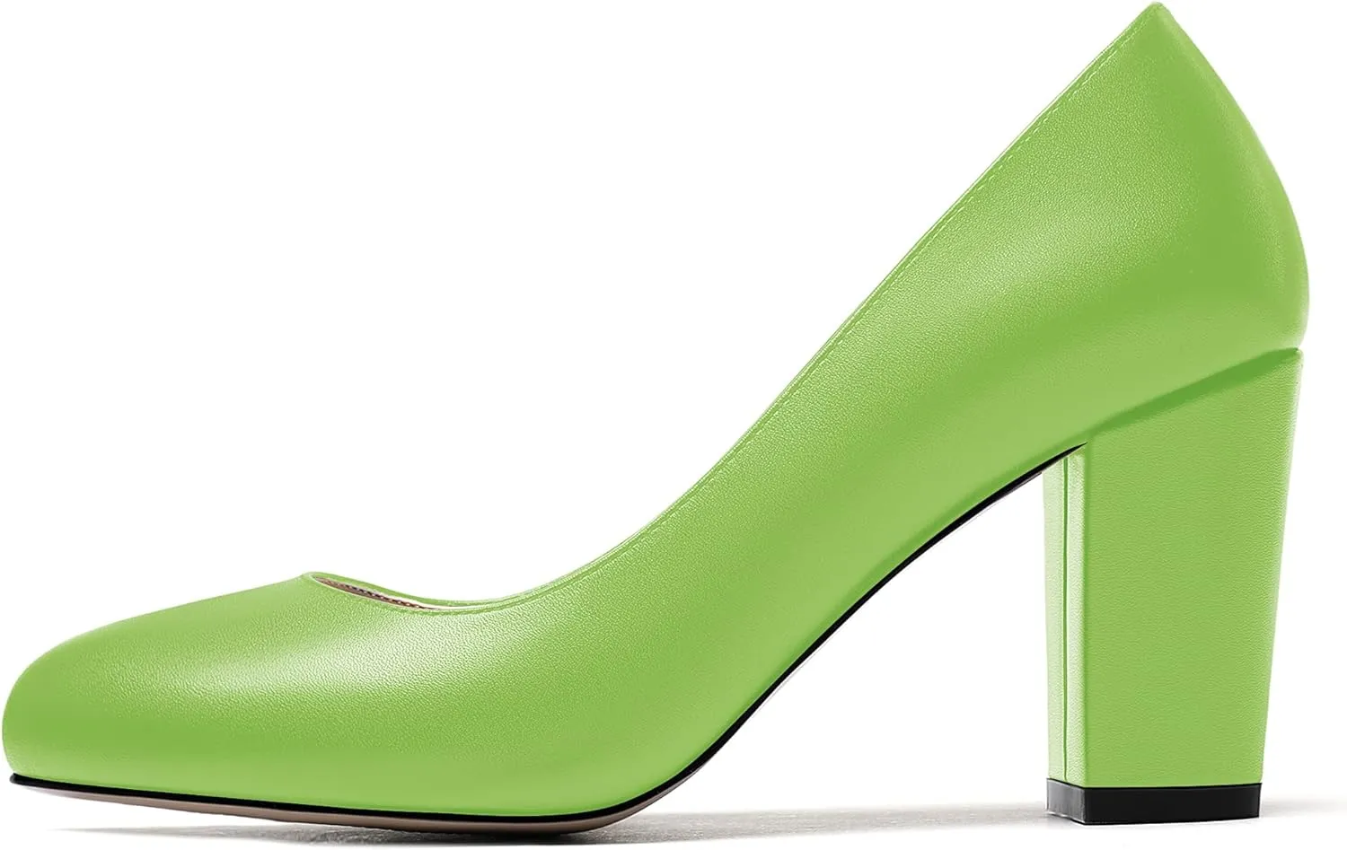 WAYDERNS Women's Thick Matte Solid Round Toe Slip On Block High Heel Pumps Shoes 3.5 Inch