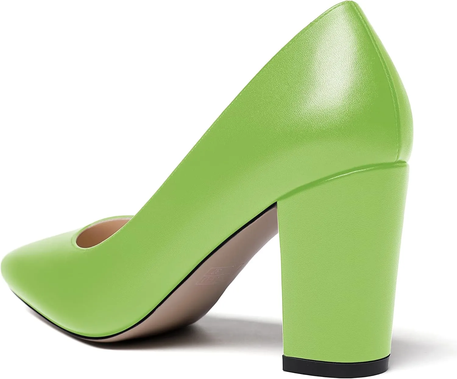 WAYDERNS Women's Thick Matte Solid Round Toe Slip On Block High Heel Pumps Shoes 3.5 Inch