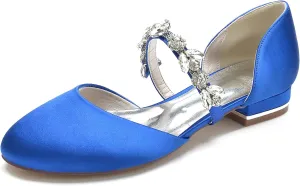 Wedding Shoes Flats Bride Satin Pearls Round Toe Flats Women Dress Shoes For/Engagement/Evening/Prom 2.5Cm