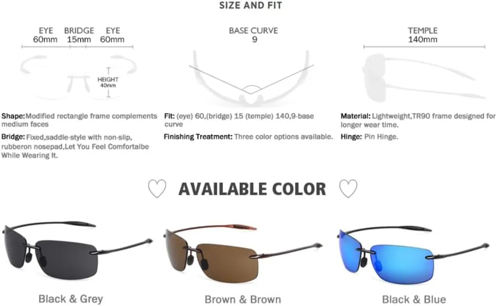 WISTON Sports Polarized Sunglasses for Men Women Tr90 Rimless Frame for Running Fishing Baseball Driving W8001
