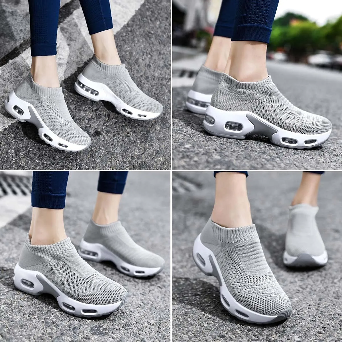 Women Knitted Upper Air Cushion Sole Lightweight Slip-On Sock Sneakers Casual Walking Shoes Doctor and Nurse Work Shoes