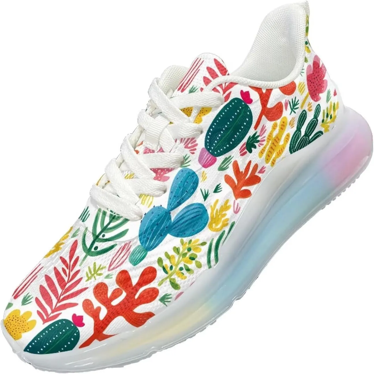 Women Trainers Sports Running Shoes with Air Cushion Sole Causal Travel Walking Air Cushion Shoe Lace-up Breathable for Lady Teenager Girls Cactus Pattern