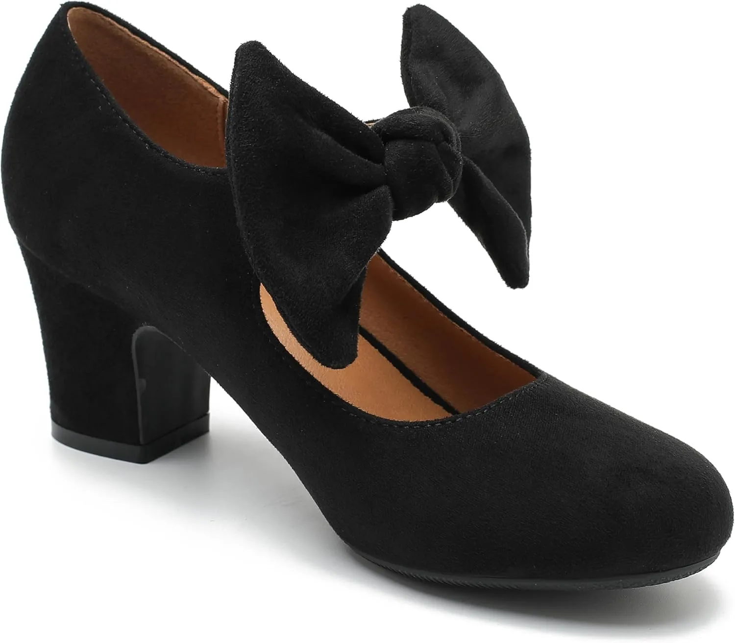 Women's Bow Mary Jane Chunky Heel Pumps Ankle Strap Round Toe Dress Wedding Party Shoes