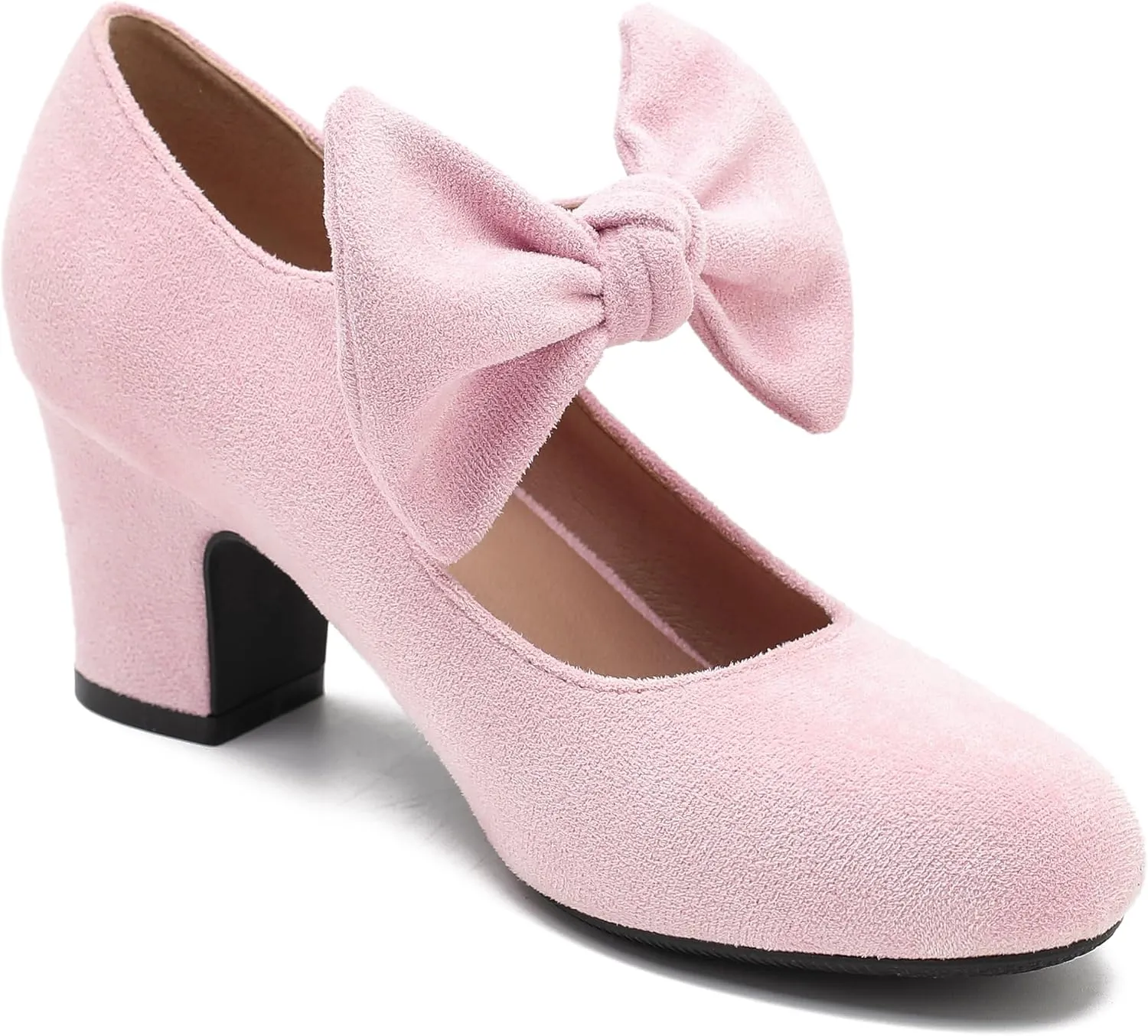 Women's Bow Mary Jane Chunky Heel Pumps Ankle Strap Round Toe Dress Wedding Party Shoes