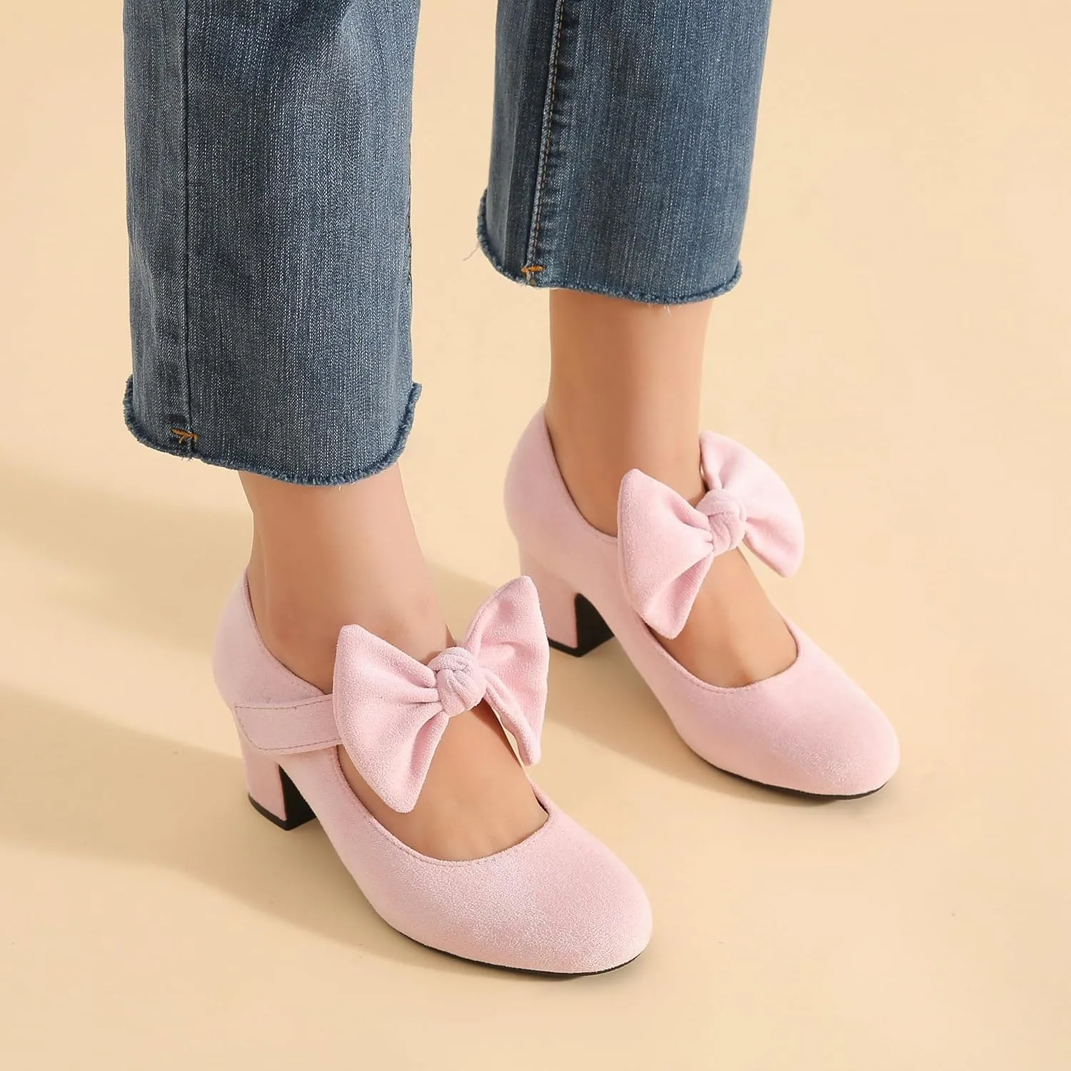 Women's Bow Mary Jane Chunky Heel Pumps Ankle Strap Round Toe Dress Wedding Party Shoes