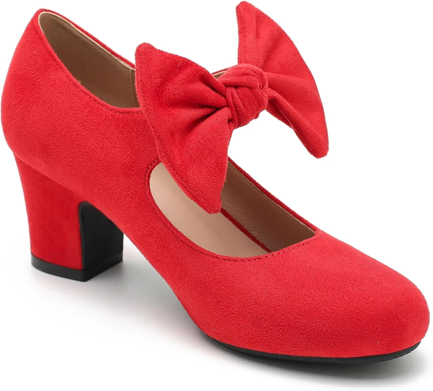 Women's Bow Mary Jane Chunky Heel Pumps Ankle Strap Round Toe Dress Wedding Party Shoes
