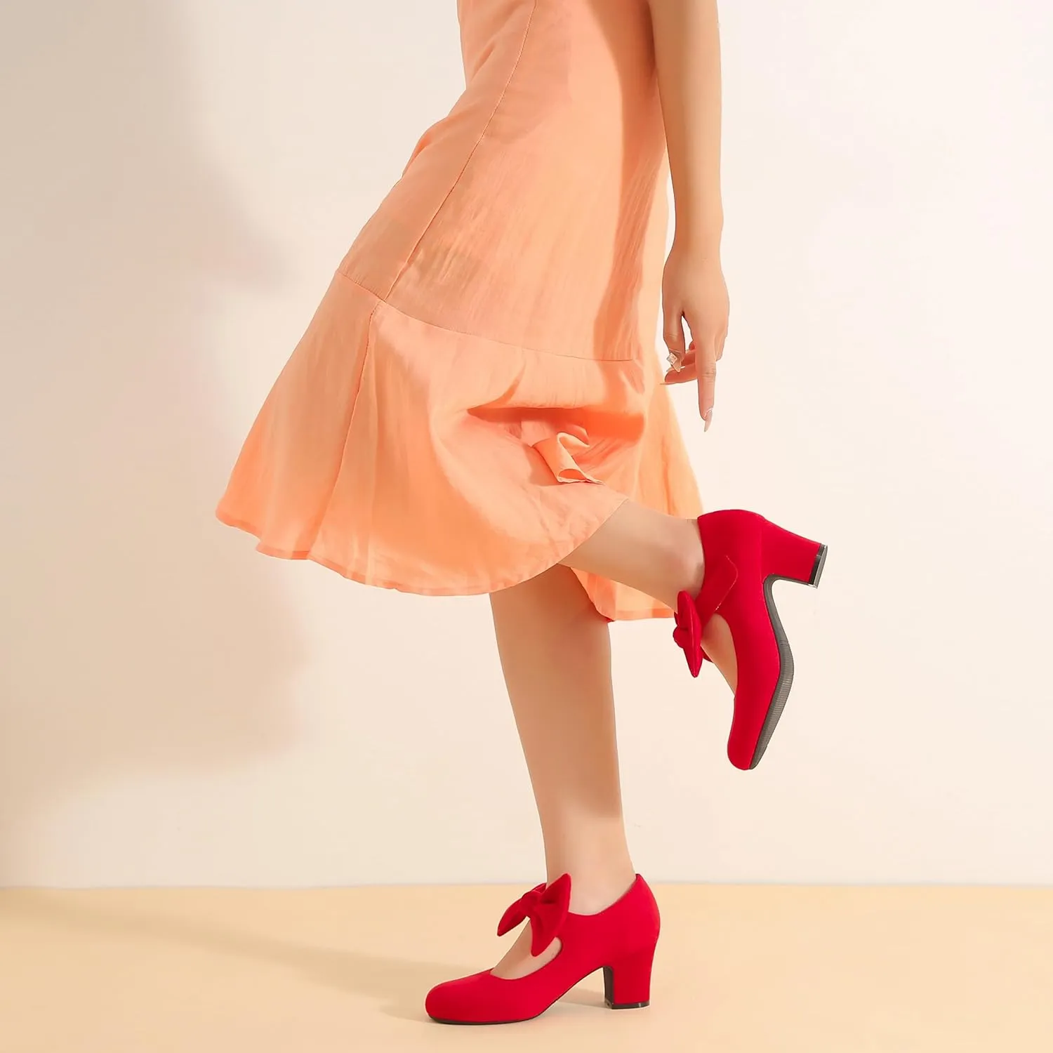 Women's Bow Mary Jane Chunky Heel Pumps Ankle Strap Round Toe Dress Wedding Party Shoes