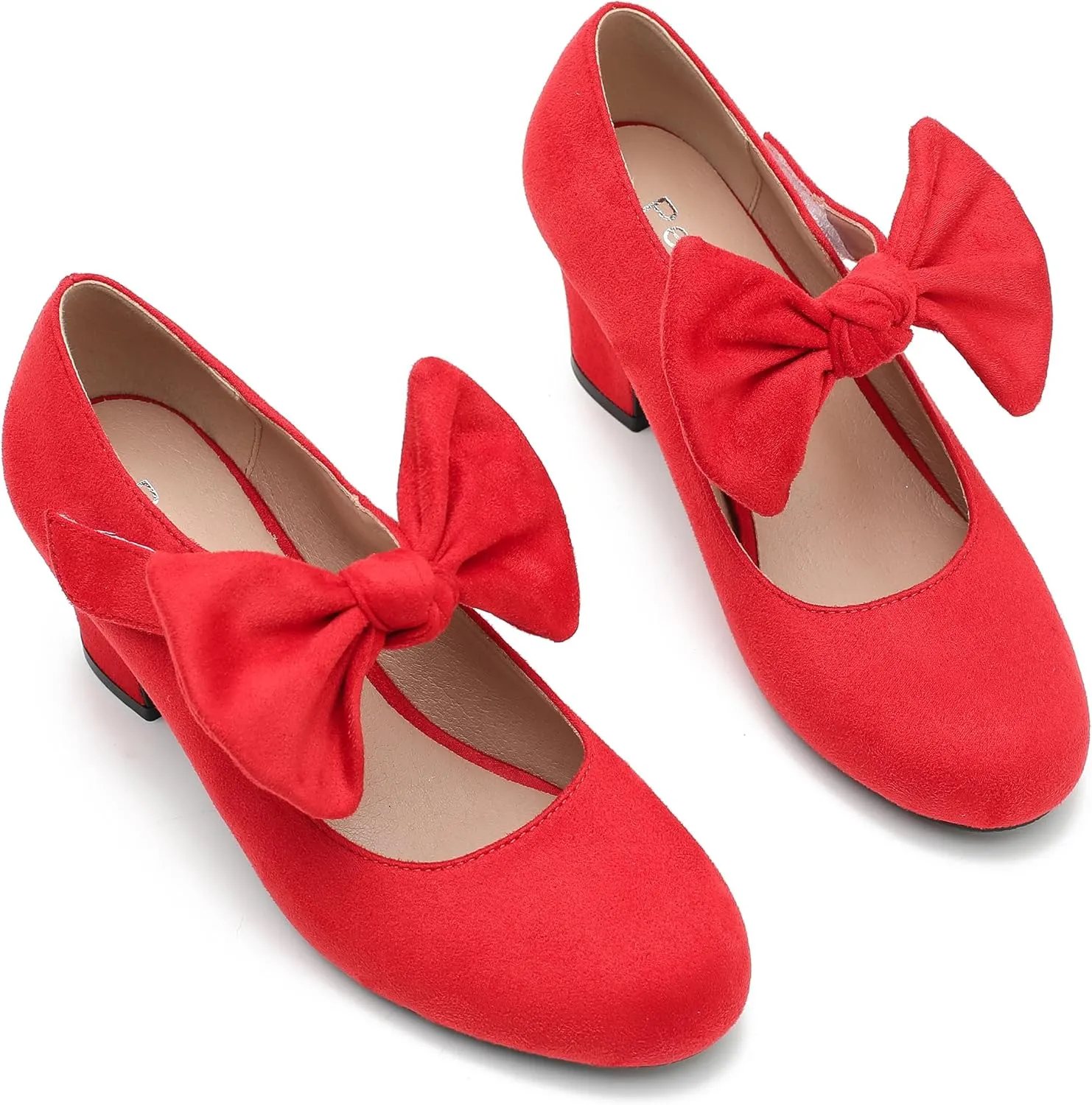Women's Bow Mary Jane Chunky Heel Pumps Ankle Strap Round Toe Dress Wedding Party Shoes