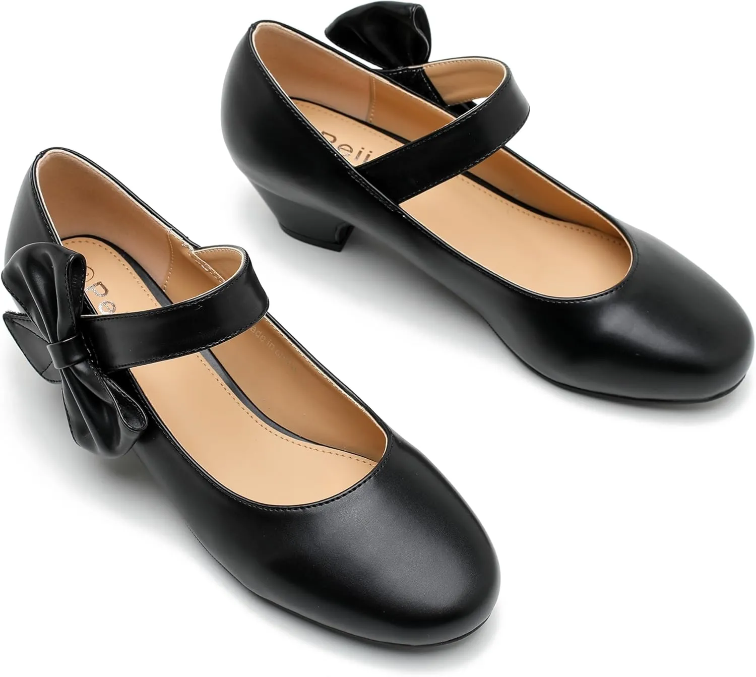 Women's Bow Mary Jane Low Chunky Heel Pumps Ankle Strap Side Bow Round Toe Dress Wedding Party Shoes