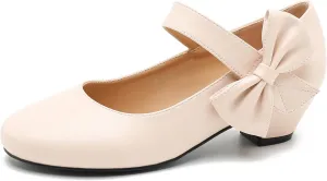 Women's Bow Mary Jane Low Chunky Heel Pumps Ankle Strap Side Bow Round Toe Dress Wedding Party Shoes