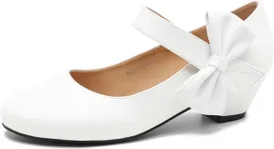 Women's Bow Mary Jane Low Chunky Heel Pumps Ankle Strap Side Bow Round Toe Dress Wedding Party Shoes